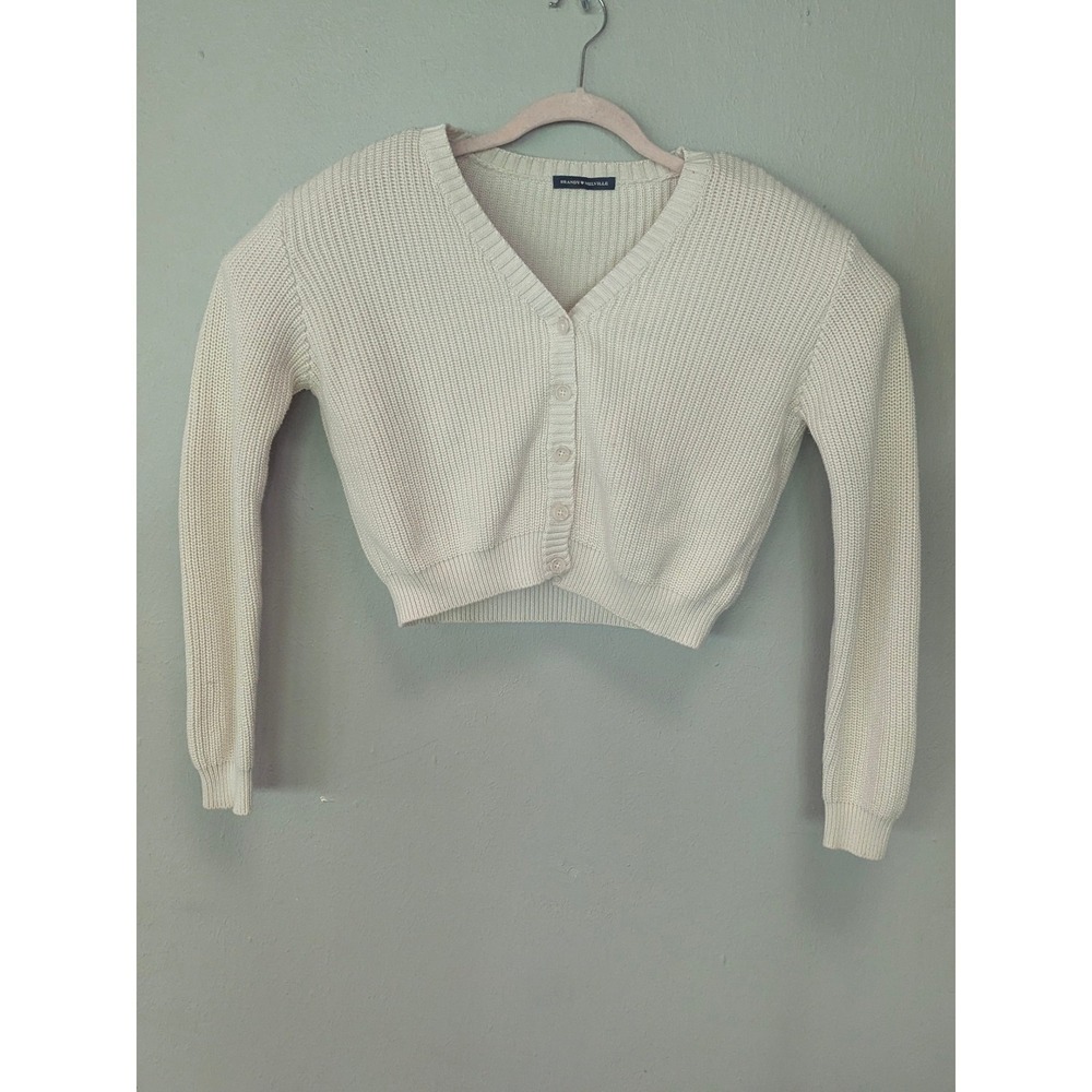 Brandy Melville Cream Cropped Cardigan 100% Cotton Made Italy Women XS S